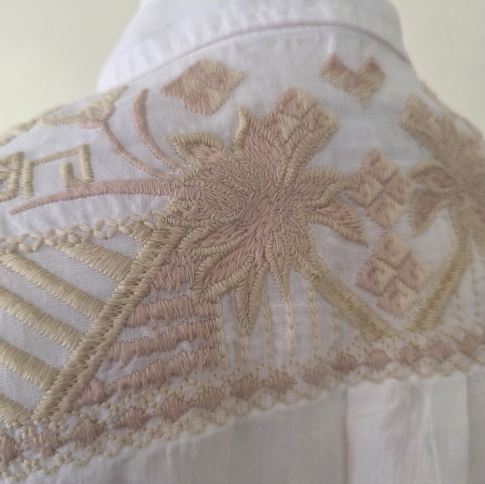 Johnny Was Talia Embroidered Ramie Blouse White Tonal Boho Bell Sleeve S - Picture 11 of 16